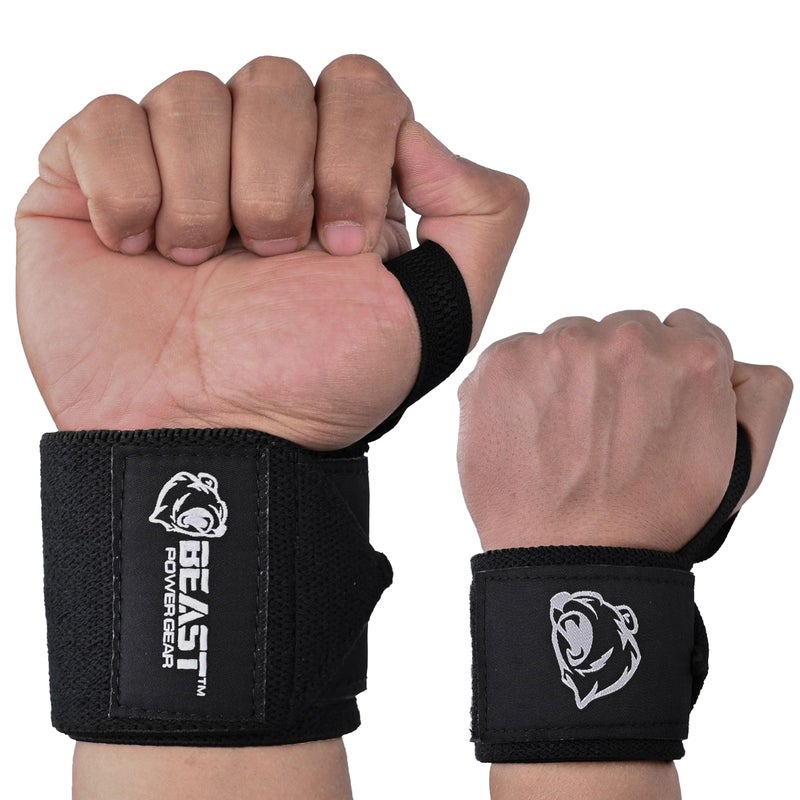 Beast Power Gear أربطة المعصم من بيست باور جير | درجة المنافسة | 18 بوصة جودة احترافية توفر دعم إضافي للمعصم أثناء رفع الأثقال، رفع القوة، تدريب القوة. (أسود صلب، 18") - Image 1